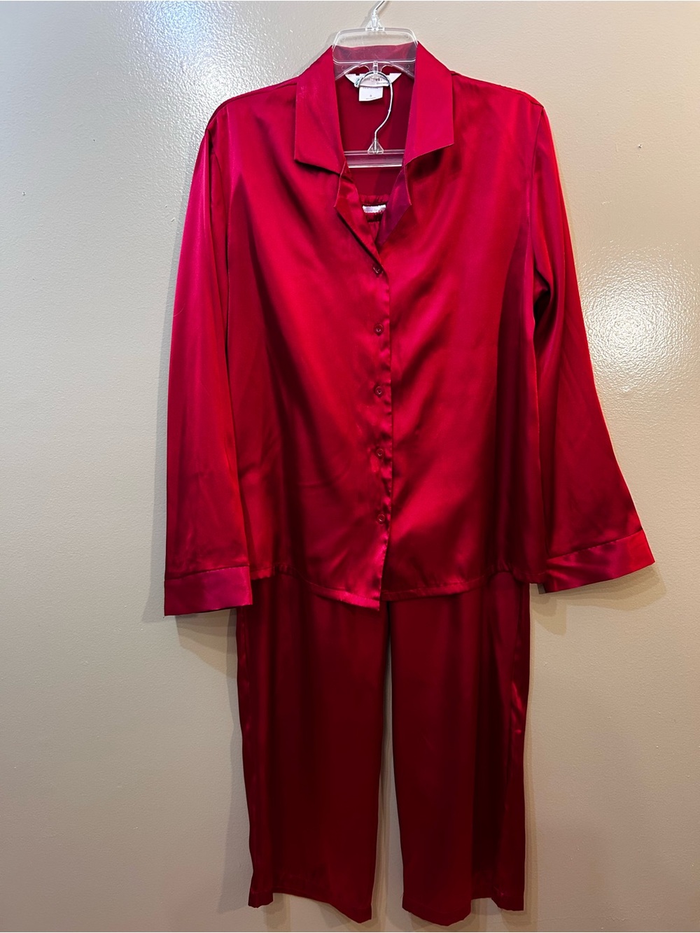 Gilligan & O'Malley Red Satin Button-Front Pajama Set